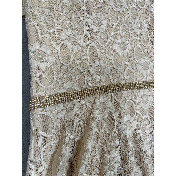 Bbonline Dress Womens XL Tan Lace Maxi Rhinestone Fairy Ethereal Whimsigoth Glam - Picture 3 of 16